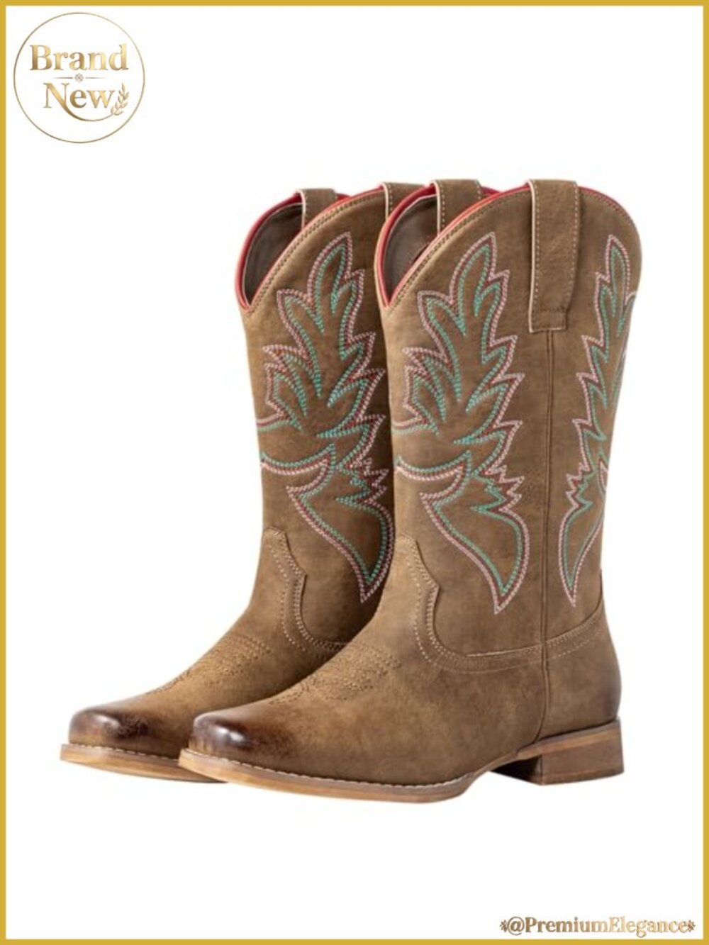 Women Embroidered Square Toe Cowboy Boots Wide Calf Pull On Western Cowgirl